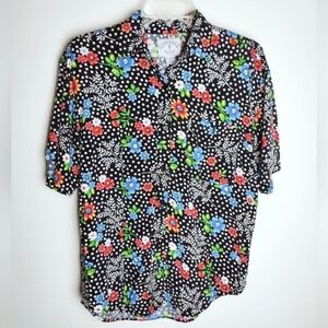 VTG Y2K Solutions Original Tropical Floral Polka Dot Button Down Blouse, M